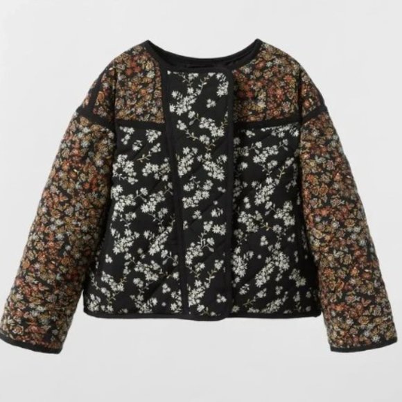 Zara Mixed Floral Pattern Cropped Quilted Jacket - Picture 1 of 7
